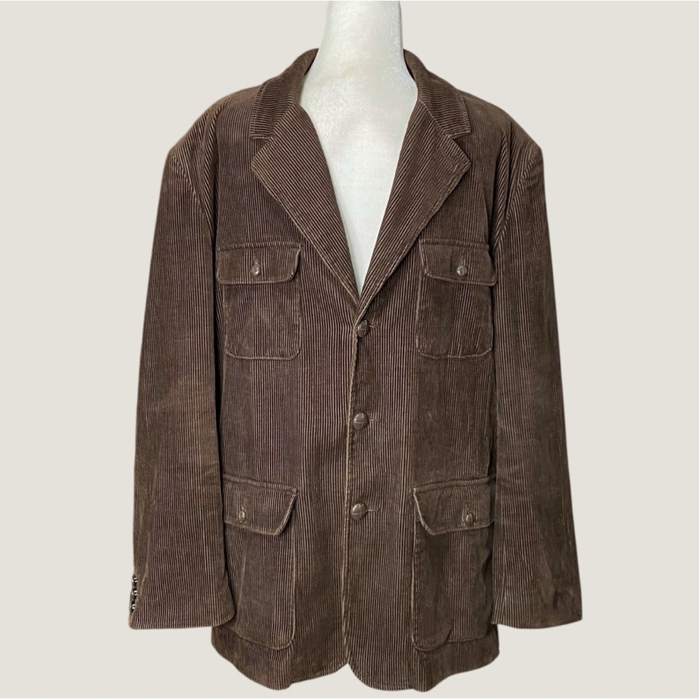 Men Chaps Brown Corduroy Jacket Knot Button Blazer Chore Barn Coat Sz L
